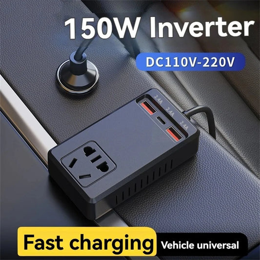 150W Car Inverter DC12V/24V to DC110V/220V USB C Car Charger Sockets Power Inverter Adapters Fast Charging Automobiles Inverters
