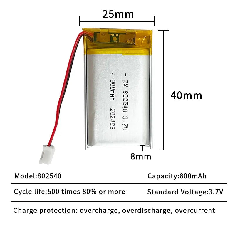 Lithium Battery Li Polymer Batteries 800mAh 3.7V 802540 Lipo 082540 for Flashlight Remote Controller Handheld Fans 1pcs-10PCS