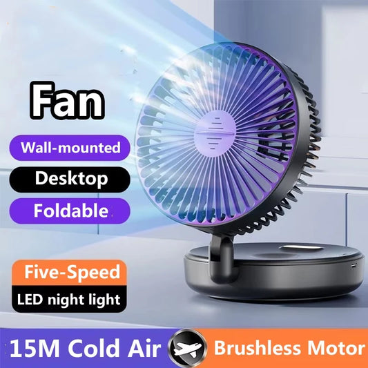 Electric Fan 3 In 1 Rechargeable Small Folding Cycle Desktop Wall-mounted Small Fan Dormitory Toilet Cold Wind Summer Fan