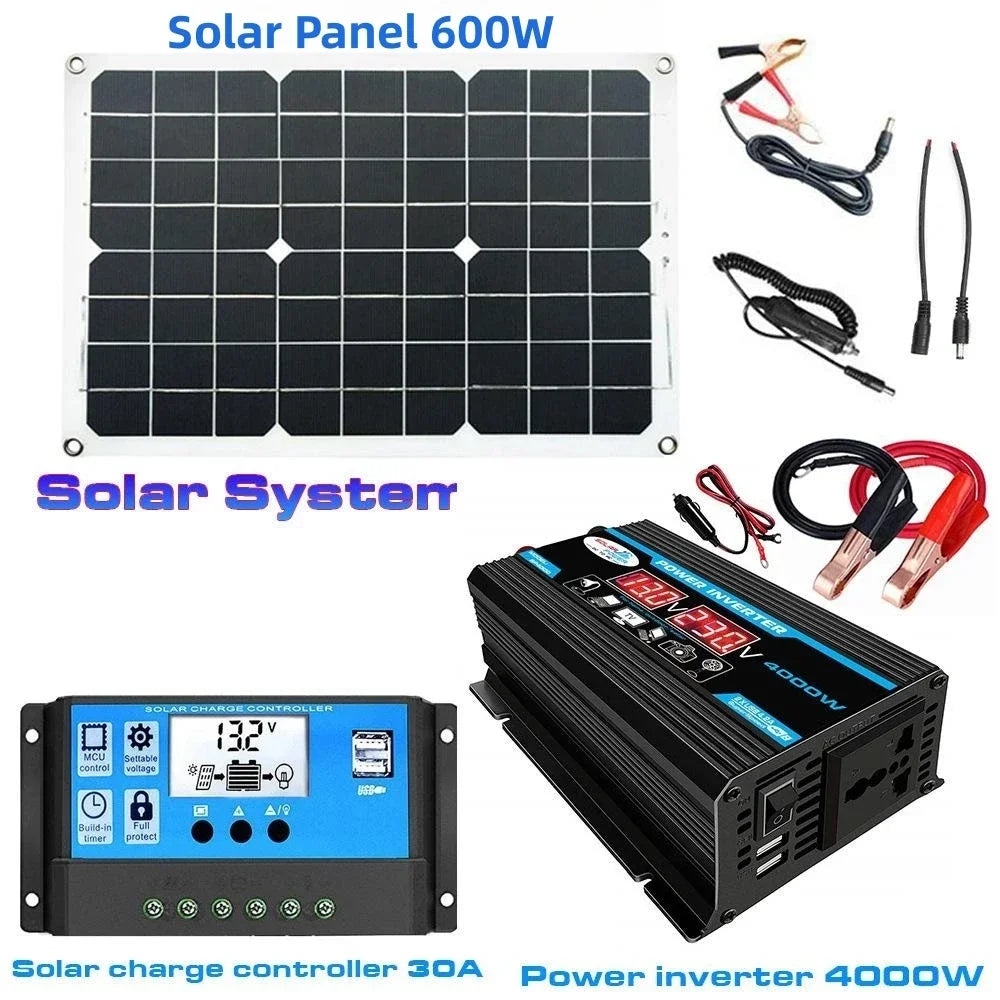 12V to 110V/220V Solar Panel System 12V Solar Panel Battery Charge Controller 4000W Solar Inverter Kit Complete Power Generation