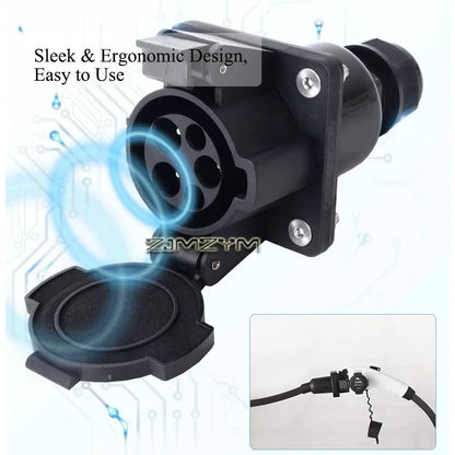 SAE J1772 Type 1 EV Charger Inlet Socket 16A/32A/48A 240V AC EV Charging Port Flange Mount Electric Vehicle Charging Receptacle