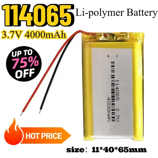 114065 Lithium Polymer Battery 3.7V 4000mAh Li-po Rechargeable Batteries for Power Bank Beauty Instrument Headphone Tachograph