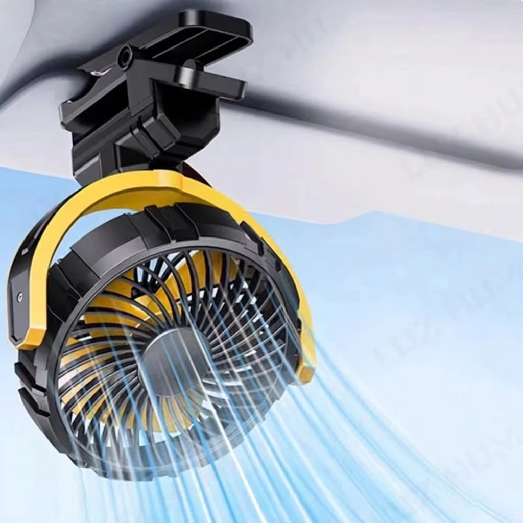 Rechargeable Car Clip Fan 2000mAh USB Cooling Fan 360° Rotation Portable Fan with 3 Speeds Strong Wind for Office Travel Camping
