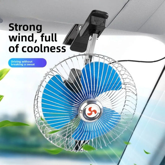 12/24V Car Fan Truck Vehicle Clip On Fan Air Circulator Ventilator Portable Mini Fan Low Noise Strong Wind Car Air Conditioning