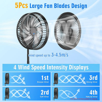 Portable Foldable Rechargeable Fan 7200mah Battery Operated USB C Small Fan Remote Table Desk Fan Folding Standing Pedestal Fans