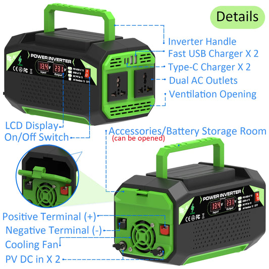 500W Inverter 12V 220V Modified Sine Wave Inverter High Power USB Socket Auto Inversor Converter Solar Car Inverter