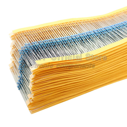 100pcs 1/4W Metal Film Resistor Element 1% 0.25W 1K 1.5K 2.2K 4.7K 10K 22K 47K 100K 470k 100 220  4K7 Ohm 5 Color Ring Resistors