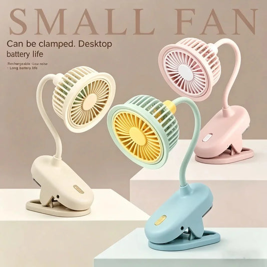 USB Rechargeable Clip on Small Fan 360° Adjustable Battery Powered Mini Fan Strong Wind Flexible Neck Desktop Stroller Quiet Fan