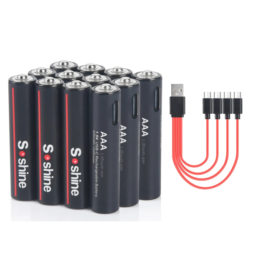 Soshine AA and AAA Li-ion Rechargeable Batteries USB Lithium 1.5V AA 2600mWh 3500mwh 4200mwh +1.5V AAA 600mwh 1100mWh Battery