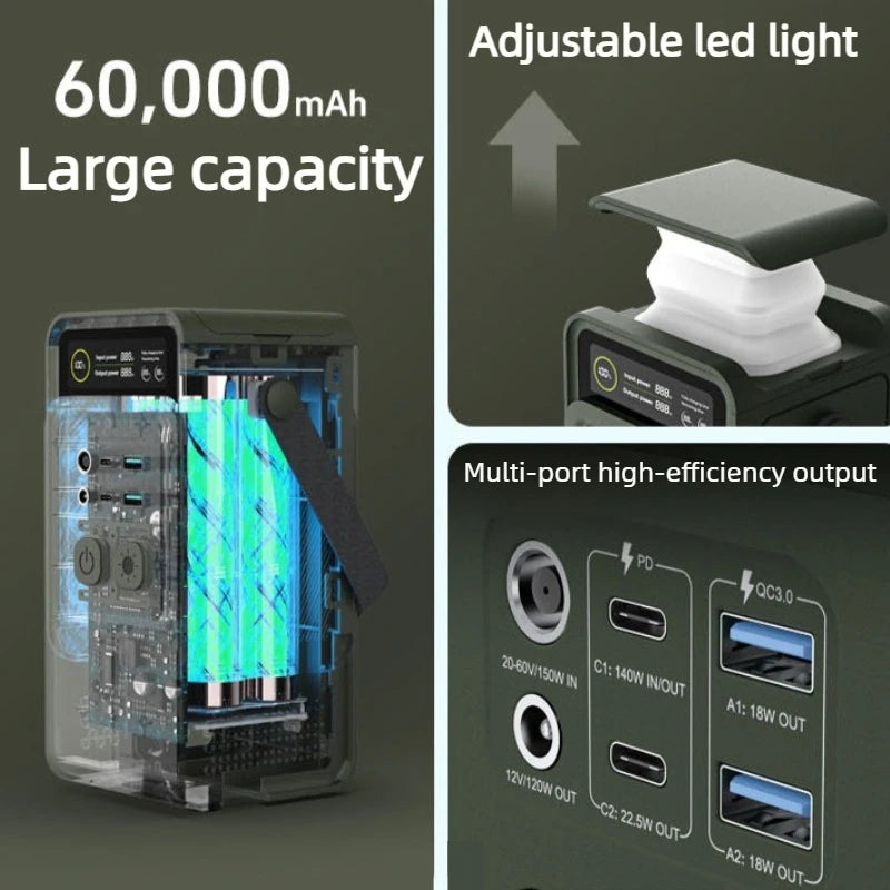200W 60000mAh Portable Power Station PowerBank LiFePo4 Batteries Outdoor Portable Power Supply Emergency Power Supply