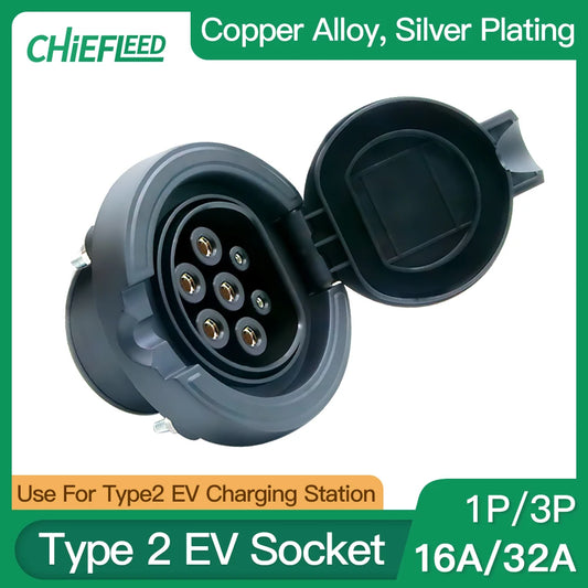 EV Charger Socket  installed in Type 2 IEC 62196-2 EV Charging station 16A 32A Single Three Phase 22kw Male Socket