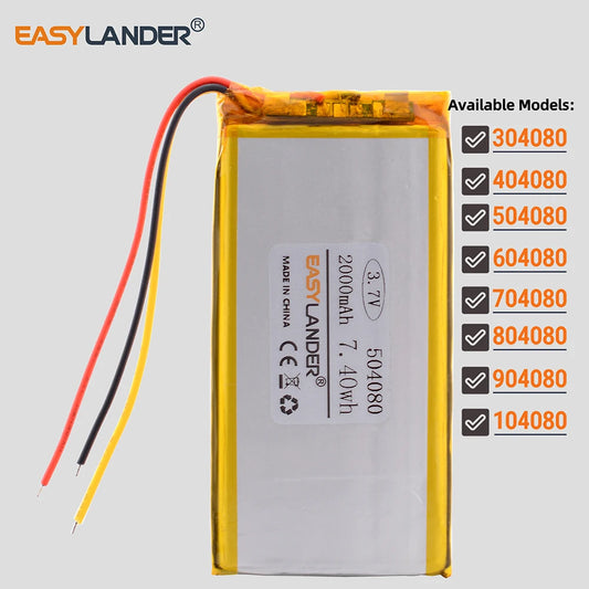 3Wires 3.7V 4000mAh 104080 304080 404080 504080 604080 704080 804080 Lithium Li-ion Polymer Battery Lipo Batteries