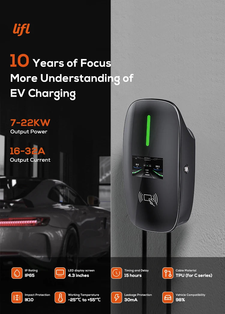 Lifl Electric Vehicle Wall Charger Fast Charging Station Type2 GBT for Electric Cars Wall-Mounted EV Charging Station