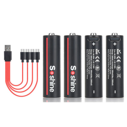 Soshine AA and AAA Li-ion Rechargeable Batteries USB Lithium 1.5V AA 2600mWh 3500mwh 4200mwh +1.5V AAA 600mwh 1100mWh Battery