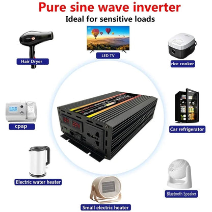 12000W Pure Sine Wave Inverter DC12V 24V 48V 60V To 220V Car Solar Inverter Socket Transformer Power Converter Power Inverter