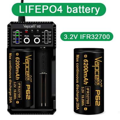 Vapcell 6200mAh P62 IFR32700 Lifepo4 High Power Rechargeable Battery 20A 3C 3.2V Max 40A 32700 Lithium Batteries
