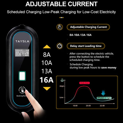 TAYSLA EV Charger Type 2 IEC62196-2 Portable EVSE Charging Cable 16A 3.5KW EV Charging Station Wallbox EU Plug for Electric Car