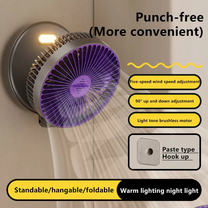 5000mAh 3 IN 1 Multifunctional Fan Foldable Rechargeable Wall Mounted Portable Fan Ultra Quiet High-Speed Air Circulation Fan