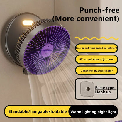 5000mAh 3 IN 1 Multifunctional Fan Foldable Rechargeable Wall Mounted Portable Fan Ultra Quiet High-Speed Air Circulation Fan