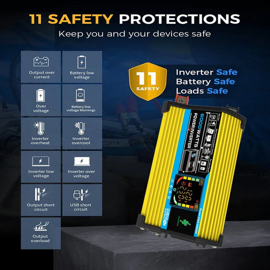 6000W Car Inverter 12V To 110/220V Smart Inverter 4000/3000W LCD Display Sine Inverter Transformer Dual USB Car Power Supply