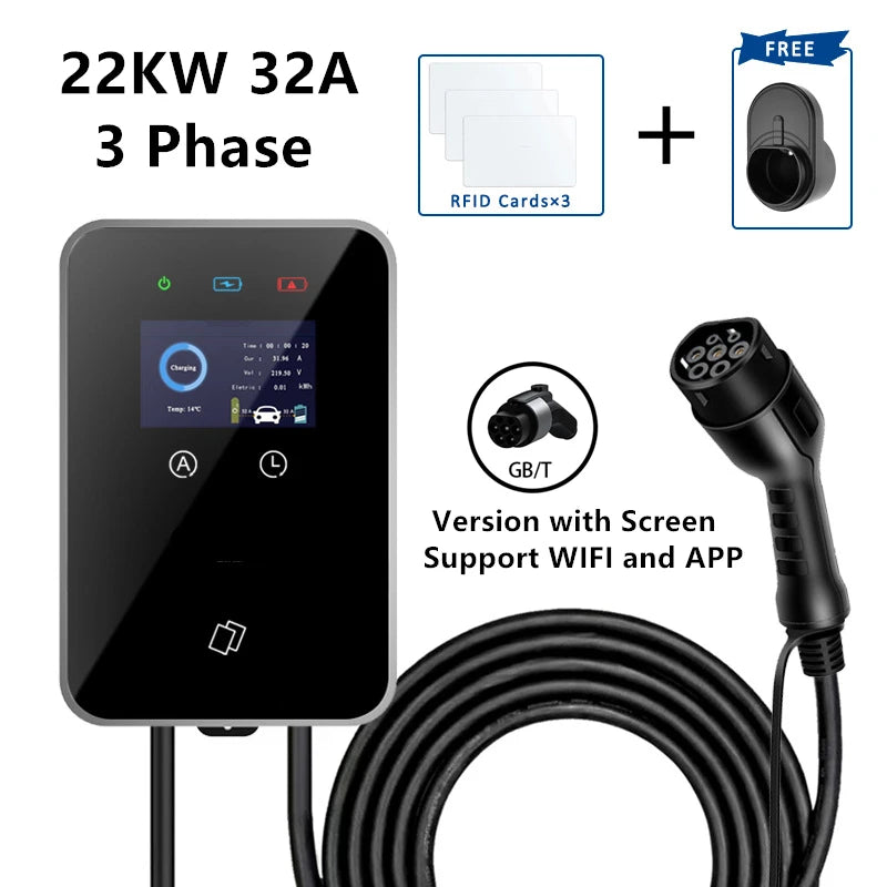 EV Charging Station IEC62196 J1772 Electric Vehicle Charger EVSE Wallbox Wallmount 7KW 22KW Type2 Type1 GBT Cable APP Cards