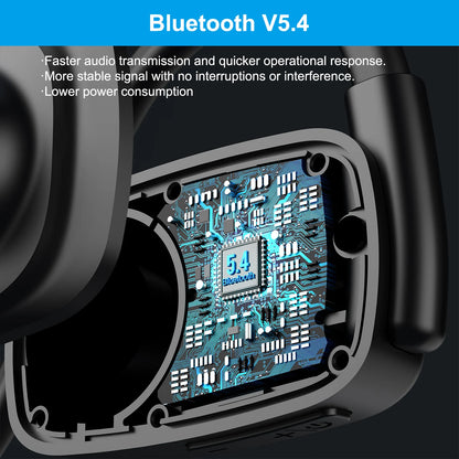 Open Ear Headset Bluetooth V5.4 Wireless Headphones with Noise Cancelling Mic for Office Meeting Running Cycling Driving (Black)