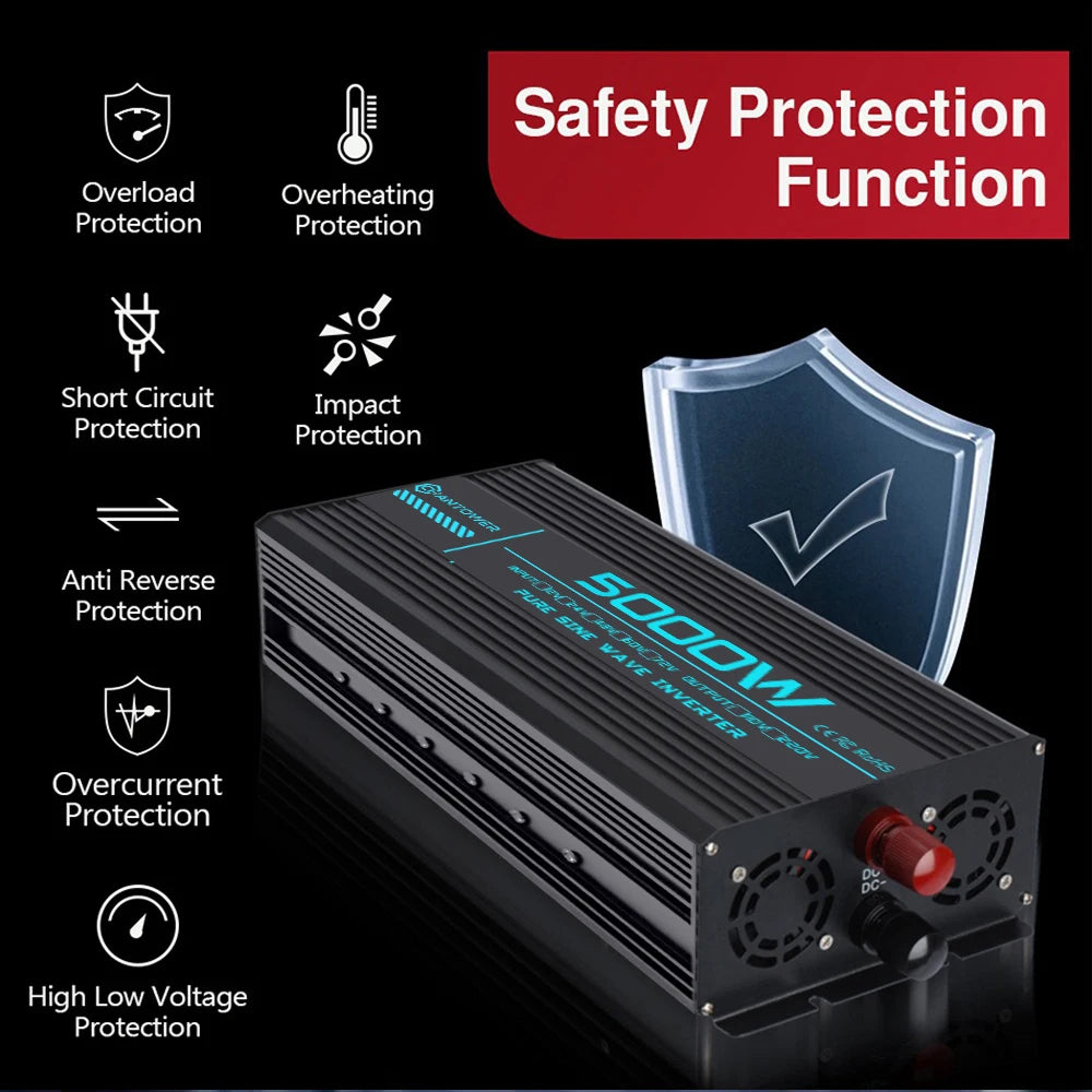 Pure Sine Wave Inverter DC 48V/72V to AC 220V 1000W 1600W 3000W 4000W 5000W 6000W LCD Display Power Converter Car Solar Inverter