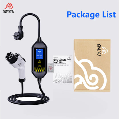 Portable EV Charger 3.5KW AC EV Charging Station Type2 J1772 GBT Portable EV Charging Pile with 2.8 Inch LCD Screen APP Control
