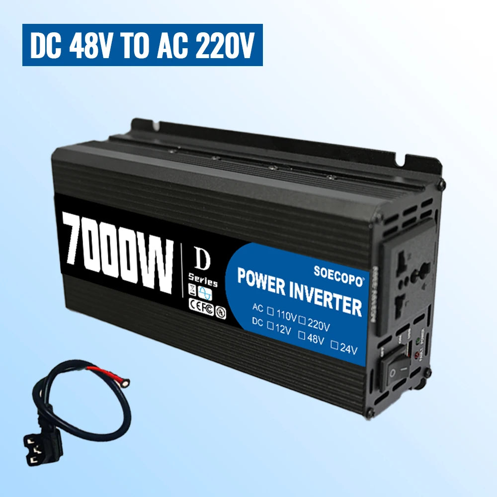 Smart Inverter 6000W-10000W DC 12V 24V 48V to AC 220V 50Hz Car Power Converter with USB Port for RV Truck Outdoor Camping Solar