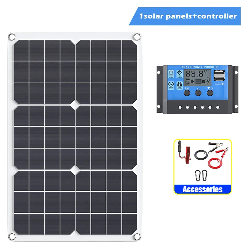 Solar System Kit 1000W 12V to AC 220V/110V Inverter+600W Solar Panel+100A Controller, Suitable for Charging RVs, Cars, Laptops