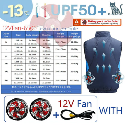 NEWS USB 12V/5V 4Fan Couples Summer Breathable Cooling Vest Sleeveless Fan Air Conditioner Jacket Heat Resistant Outdoor Workwea