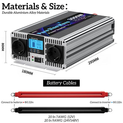 Pure Sine Wave Inverter 7000W 12V to 220V with LCD Display & Wireless Remote for RV Camper Home Solar Power
