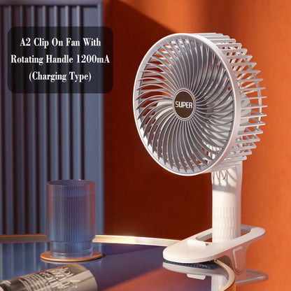 4-in-1 Rechargeable Circulating Clip Fan 3-Speed Mini Fan Support Handheld Desktop, Clip-on and Wall Mount for Bedroom Camping