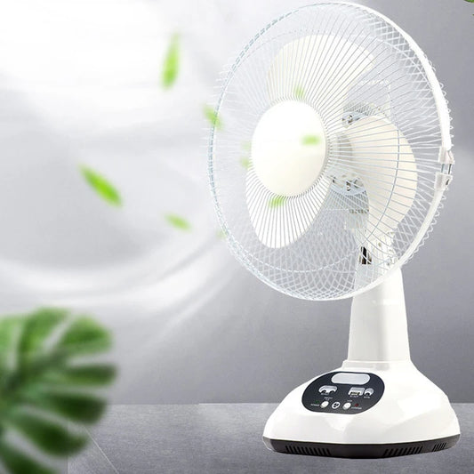 Solar Electric Fan Energy AC/DC 12in Rechargeable Table Fan Outdoor with LED USB Ports Home Office Cooling Air Fan Household