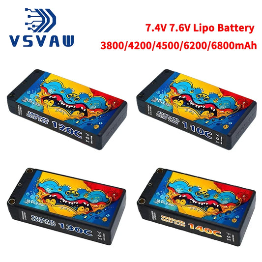VSVAW Lipo Battery 2S 7.4V 7.6V 3800/4200/4500/6200/6800mAh HV Shorty Hard Case With T XT60 Plug For RC Car Airplane Truck Boat