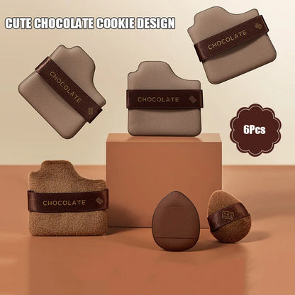 6pcs Dual-Use Cosmetics Puff Set Chocolate Cookie Soft Powder Puff Dry and Wet Foundation Air Cushion Makeup Sponge Beauty Tool