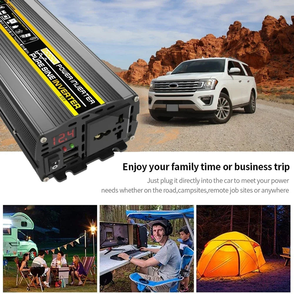3000W-8000W Pure Sine Wave Power Inverter Voltage Transformer Intelligent Digital Display Car Home DC12V to AC 220V Converter