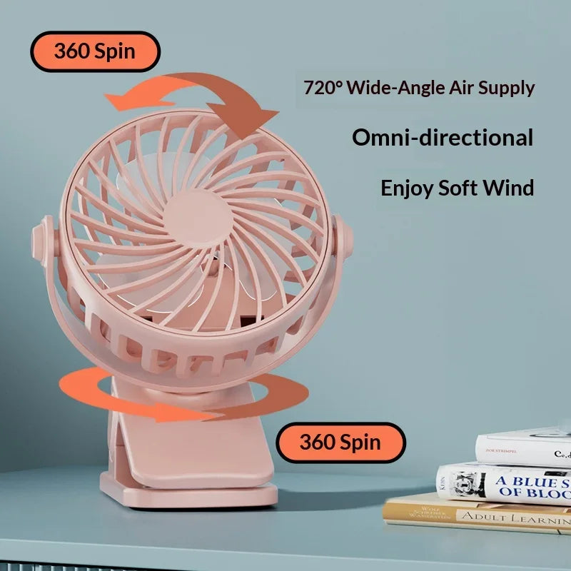 Fan USB Charging Clip Fan 720°Rotatable Portable Mini Cooler Fan Built In Night Lamp Rechargeable Personal Fan Indoor Desk Use