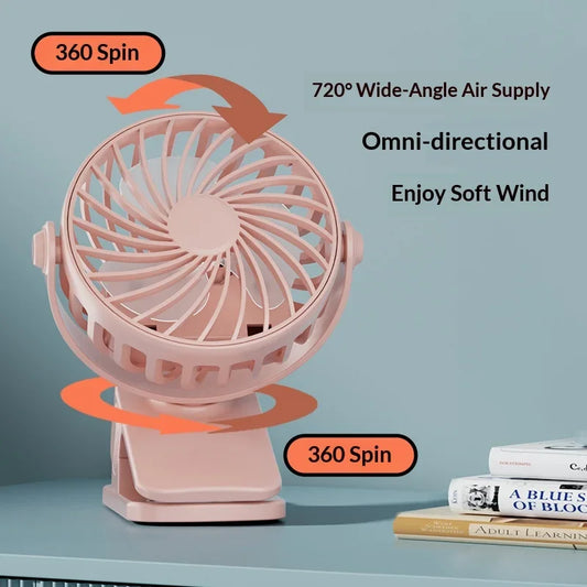 Fan USB Charging Clip Fan 720°Rotatable Portable Mini Cooler Fan Built In Night Lamp Rechargeable Personal Fan Indoor Desk Use