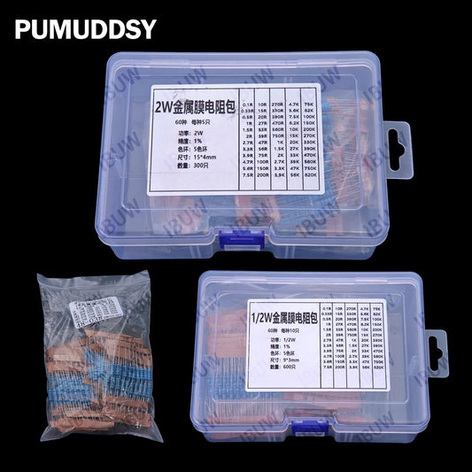 60Values 0.1R 100R 200R 1/2W 1W 2W 3W 1% Metal film resistors kit dip 300R 1K 2K 3K Resistor