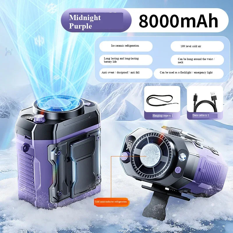 Rechargeable semiconductor cooling waist-mounted fan, outdoor neck-mounted handheld small fan with ultra-long battery life