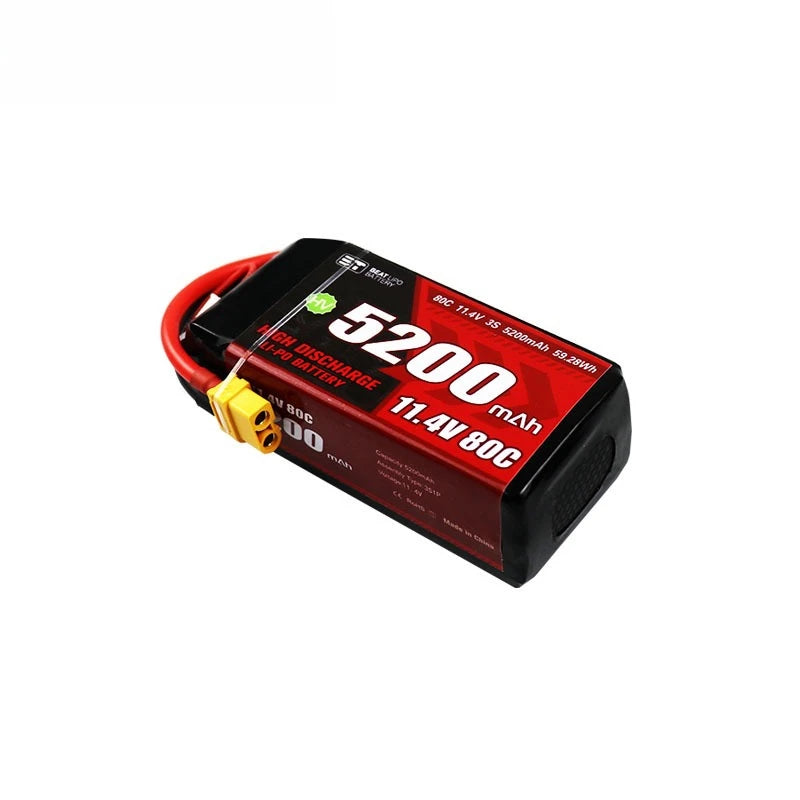 3S LiPo Battery 5200mAh 11.4V 80C Shorty Pack Battery for RC Car Vehicles Boat Drone RC Helicopter FPV Racing Hobby Models