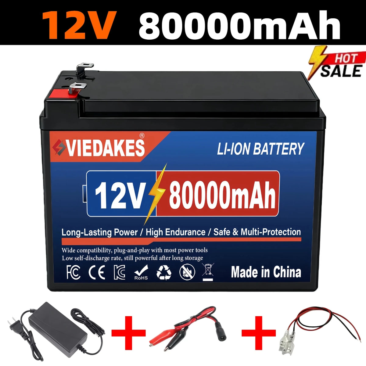 12V 200Ah LiFePO4 Lithium Battery, Deep 4000+ Cycle Built-in BMS for Camping Power Supply, Boat, Spray, E-Wheel, Fish Finder☽