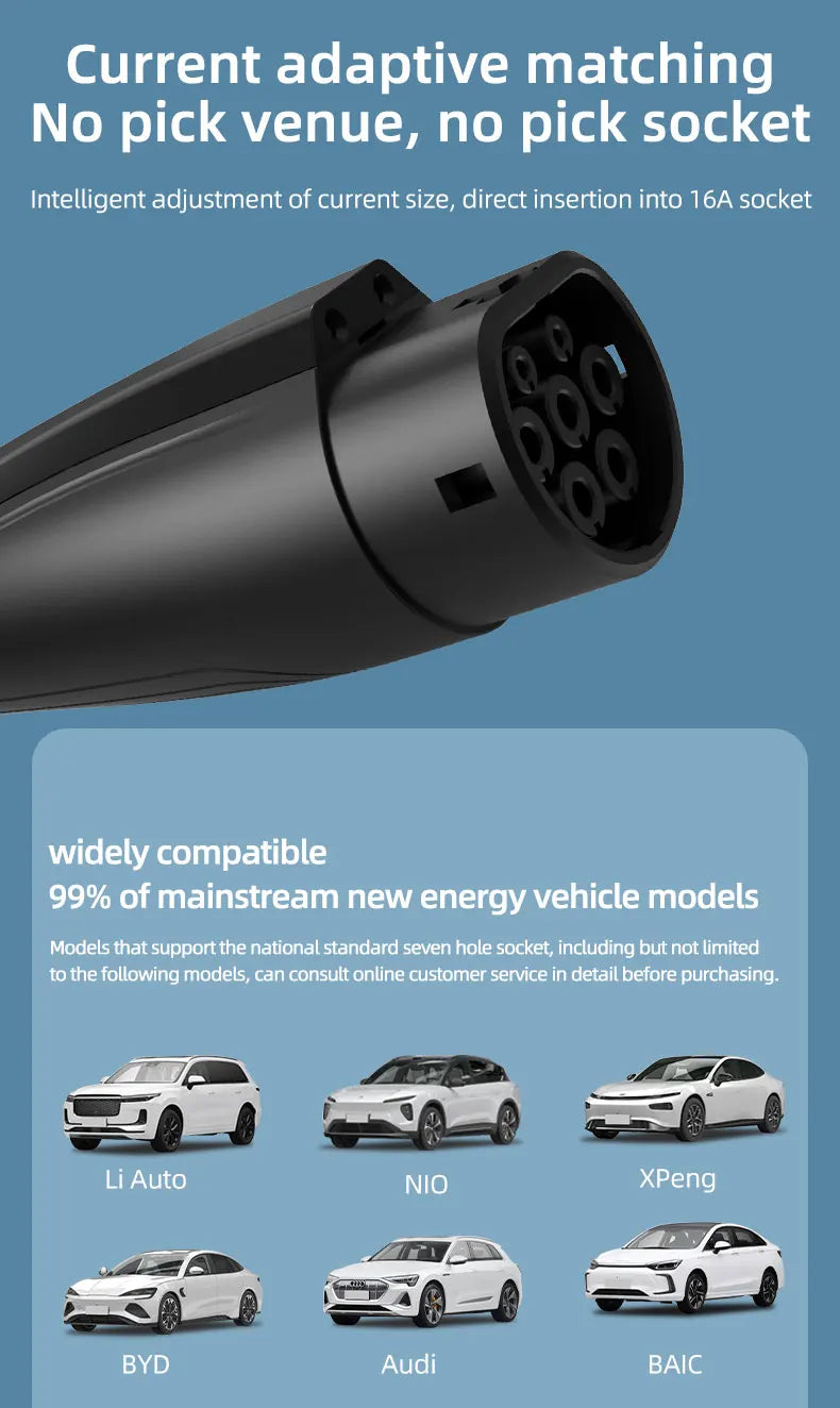 Portable EV Charger Type 2 with EU plug 16A 3.5KW Electric Vehicle Charging Station Wallbox 5M-20M Cable With Digital Display