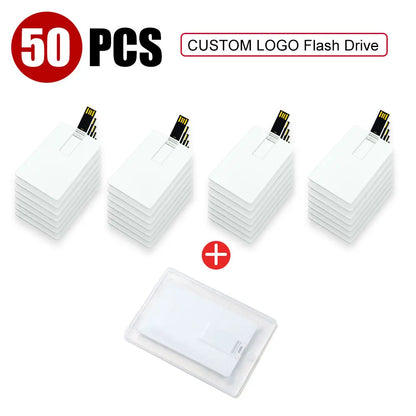 10/50/100PCS Credit Card Flash Drive 1GB 2GB Memory Storage 4GB 8GB 16GB 32GB 64GB USB 2.0 Pen Drive Custom For Gift USB Disk