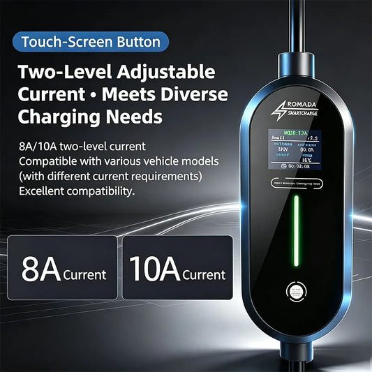 ROMADA 3.5KW 16A Type2 EV Portable Charger Gun 5M 10M Cable EVSE Wallbox Adapter EU Plug Electric Vehicle Home Charging Station