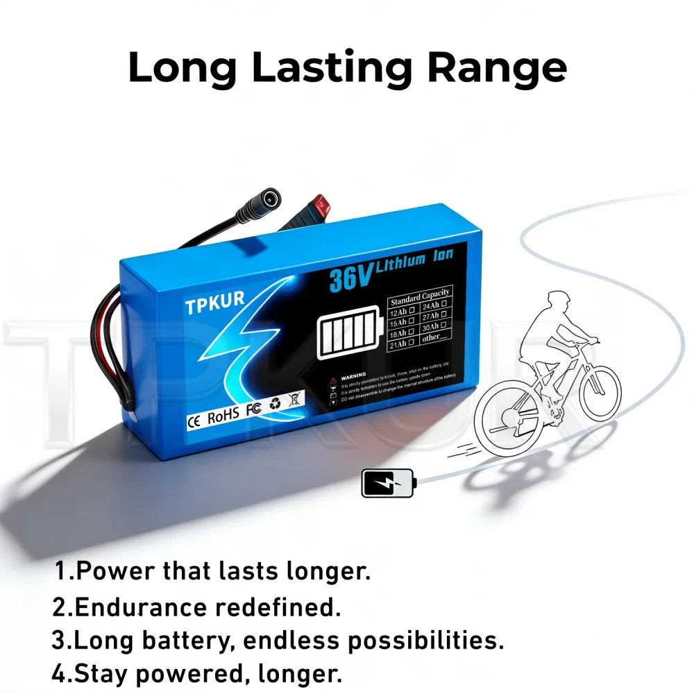 Brand New 36V 10AH 15AH 20AH Lithium Battery Pack, Suitable for 100-1500Watt Motors, with Built-in BMS for Scooters and Bicycles