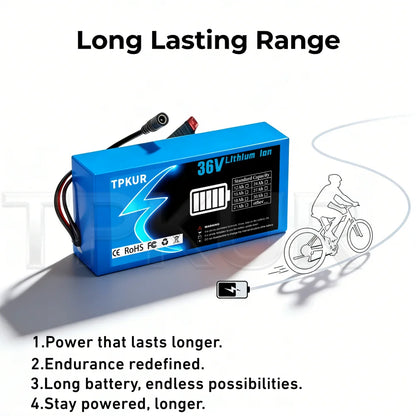 Brand New 36V 10AH 15AH 20AH Lithium Battery Pack, Suitable for 100-1500Watt Motors, with Built-in BMS for Scooters and Bicycles