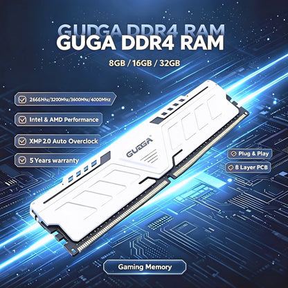 ‌GUDGA DDR4 Ram 3200MHz/3600MHz/2666MHz 8GB/16GB/32GB 288-Pin DIMM Desktop Memory with Aluminum Heatsink