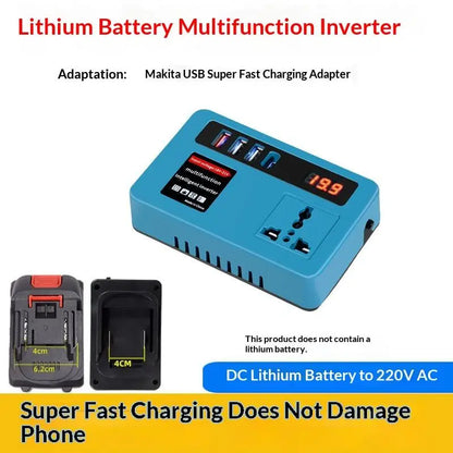 【S】18v-21v To 220v Battery Inverter with 4 USB LED Multifunctional Smart Transformer Dual Plug Household